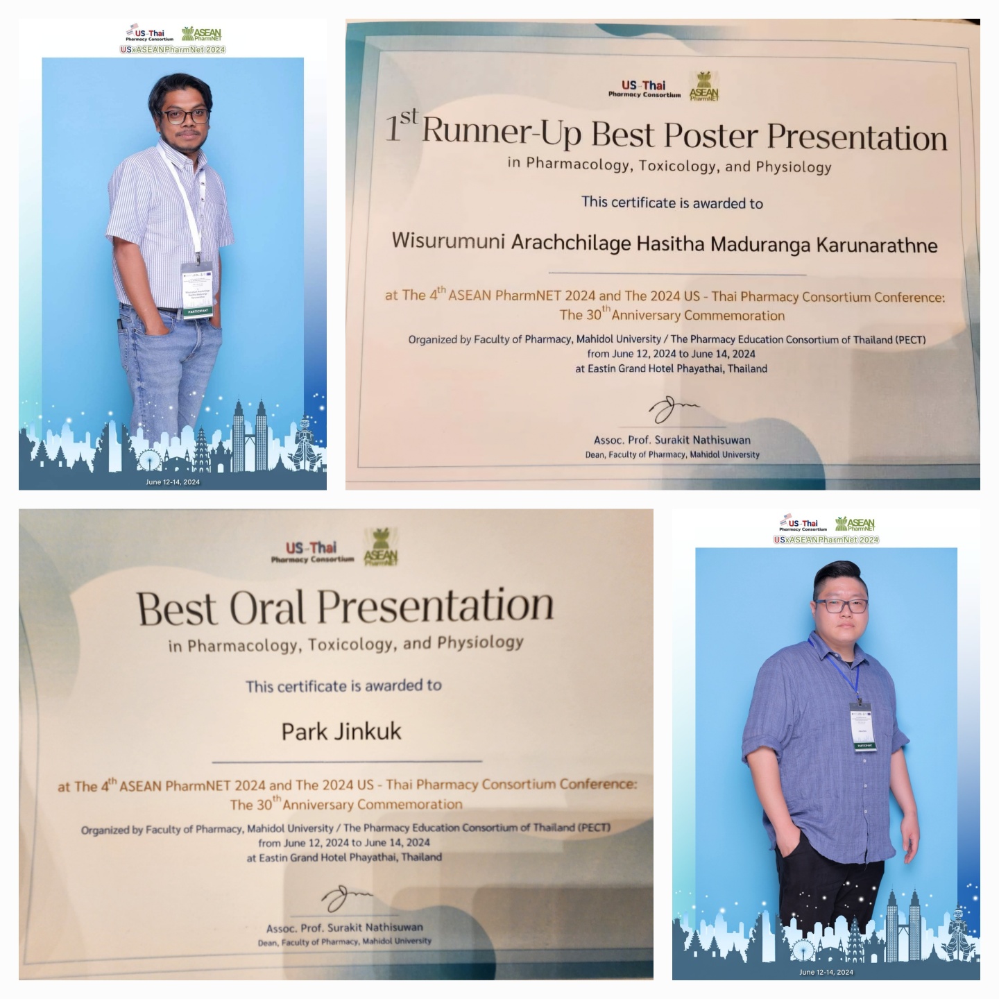 기초과학연구소 하시타 박사, US-THAI Pharmacy Consortium 2024에서 최우수 포스터상 수상